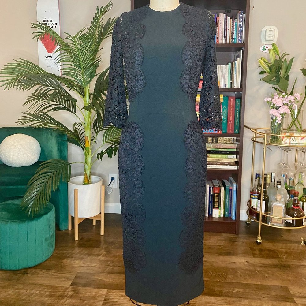 Dolce & Gabbana Black Lace Shift Dress IT 40 Small Long Sleeve